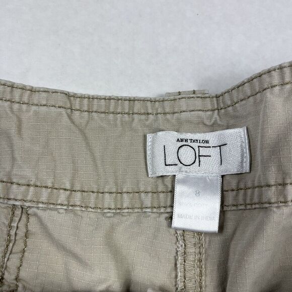 LOFT Womens Cotton Utility Shorts Beige Summer Classic Tie Hem Zip Up Size 8 - Picture 4 of 10